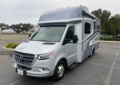 Side view of silver shinny RV